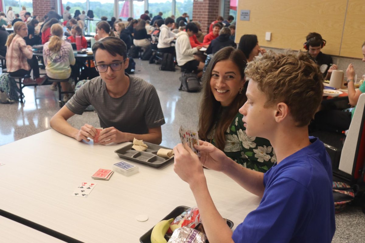 Mrs. Detwiler gets to know PTHS students during lunch.